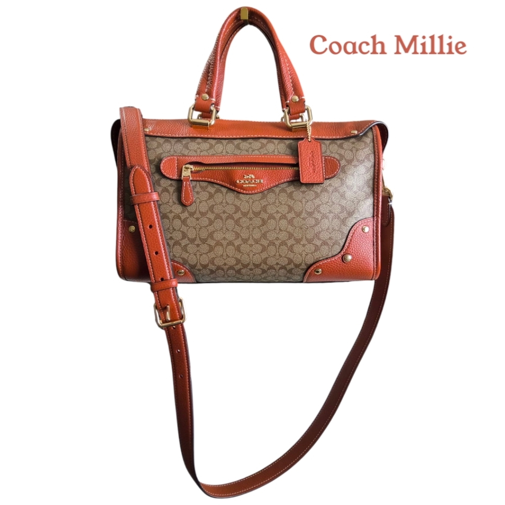 Coach Millie Satchel in Colorblock - Signature C Khaki and Terracotta - Picture 5 of 14